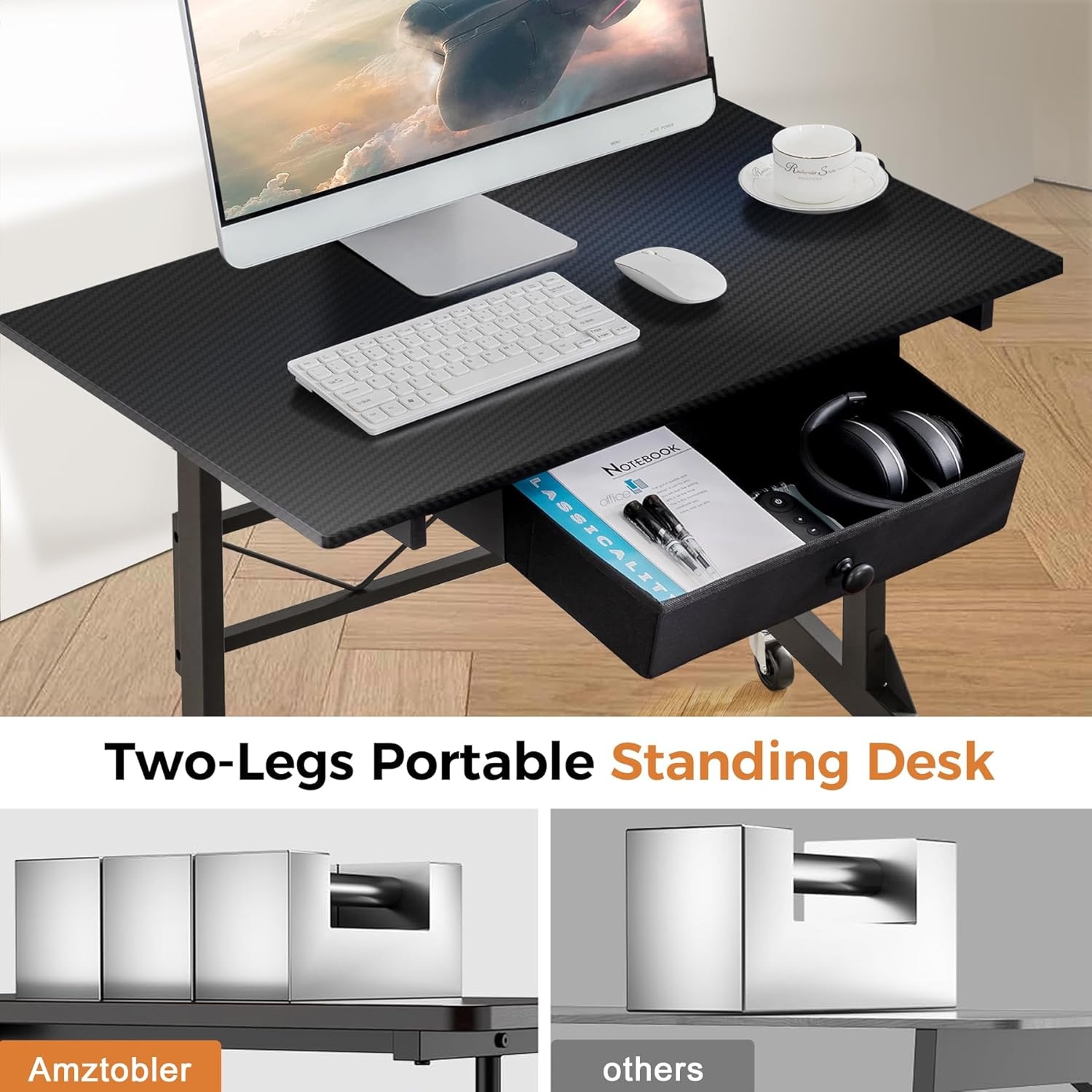 image:imageGTPLAYER Small Standing Desk Adjustable Height Small Computer Desk Mobile Portable Rolling Laptop Table with Wheels 32 Computer Workstation Sit Stand Desks Portable Standing Table Treadmill desksCfblack