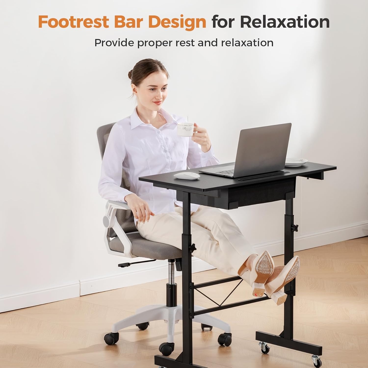 image:imageGTPLAYER Small Standing Desk Adjustable Height Small Computer Desk Mobile Portable Rolling Laptop Table with Wheels 32 Computer Workstation Sit Stand Desks Portable Standing Table Treadmill desksCfblack