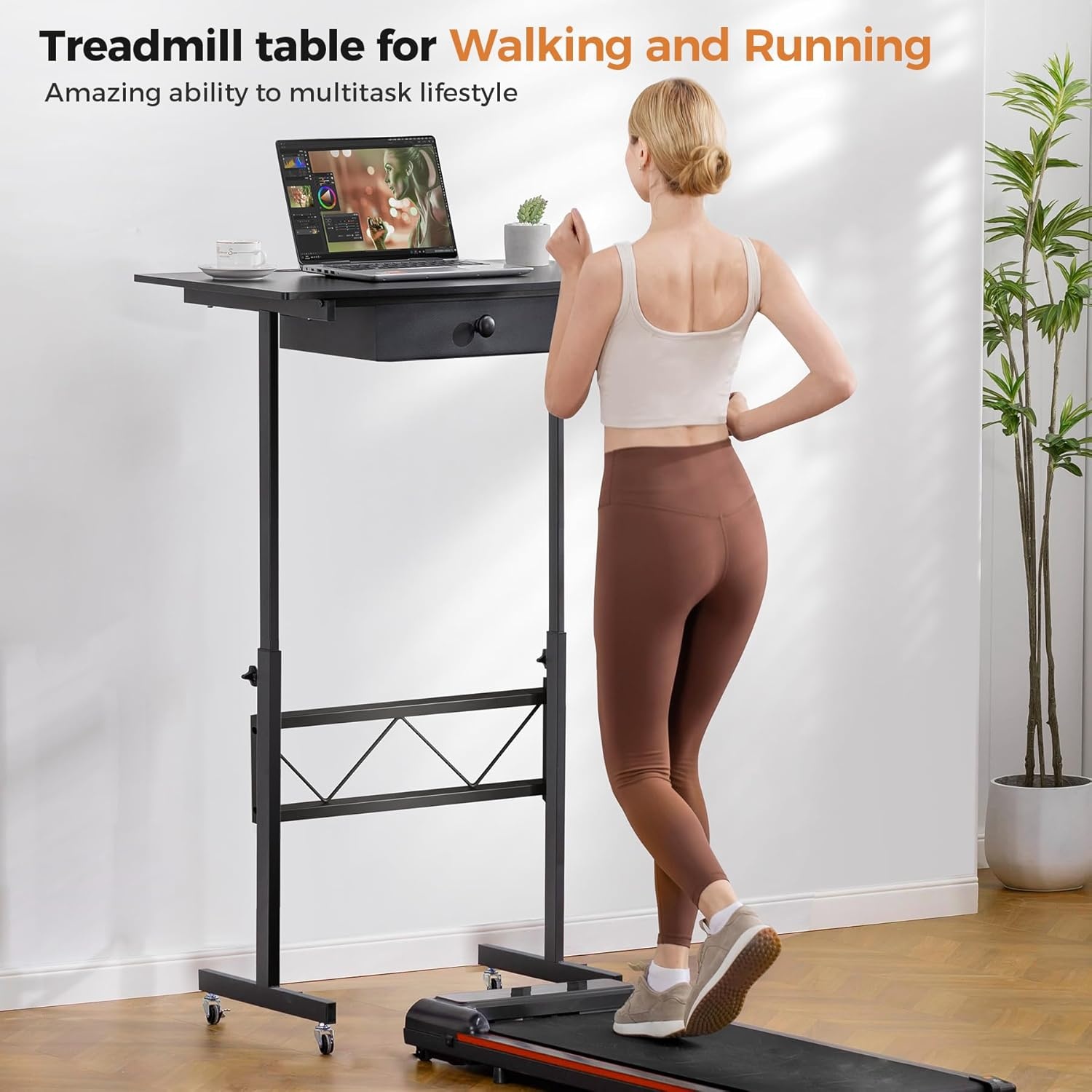 image:imageGTPLAYER Small Standing Desk Adjustable Height Small Computer Desk Mobile Portable Rolling Laptop Table with Wheels 32 Computer Workstation Sit Stand Desks Portable Standing Table Treadmill desksCfblack