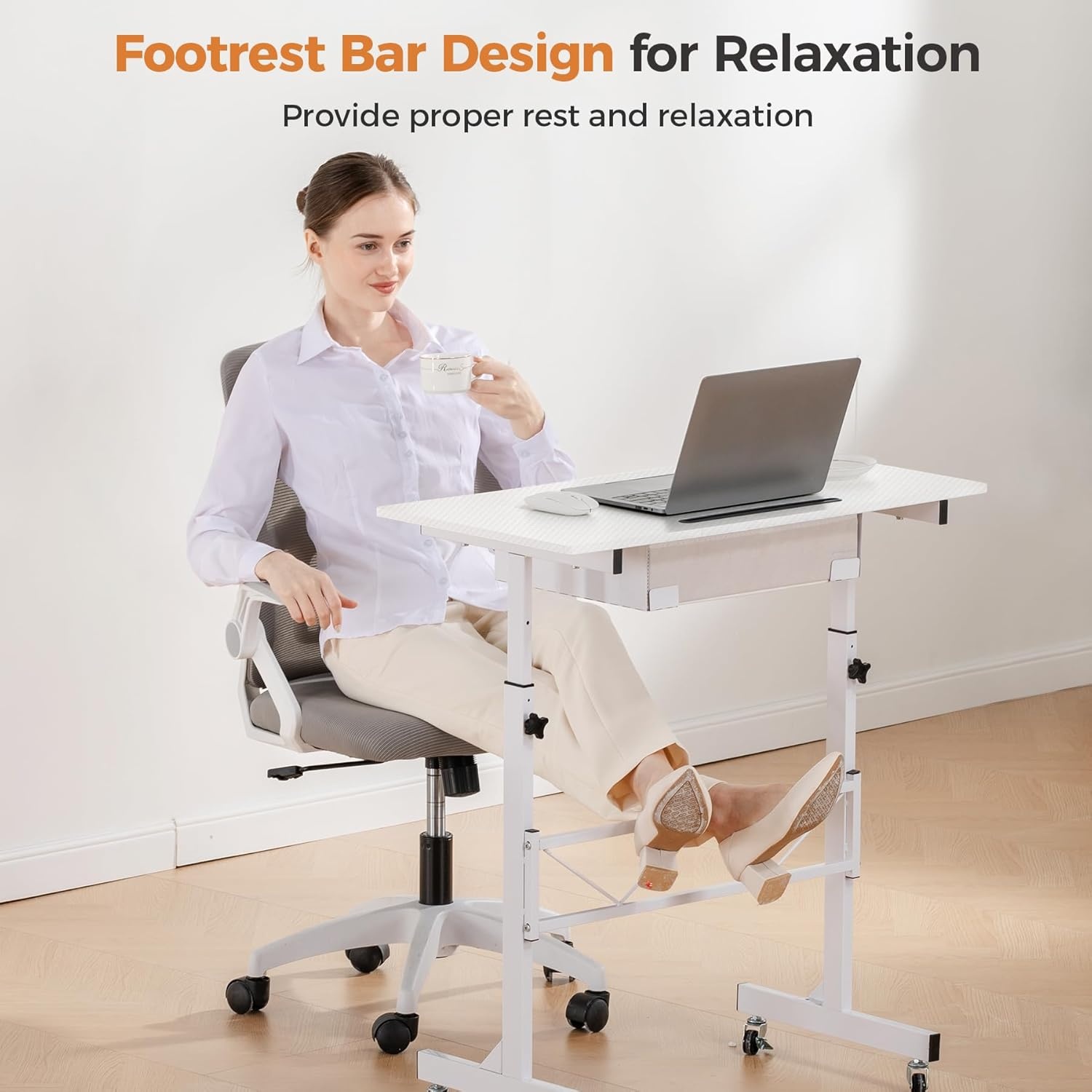 image:imageGTPLAYER Small Standing Desk Adjustable Height Small Computer Desk Mobile Portable Rolling Laptop Table with Wheels 32 Computer Workstation Sit Stand Desks Portable Standing Table Treadmill desksCarbon Fiber White