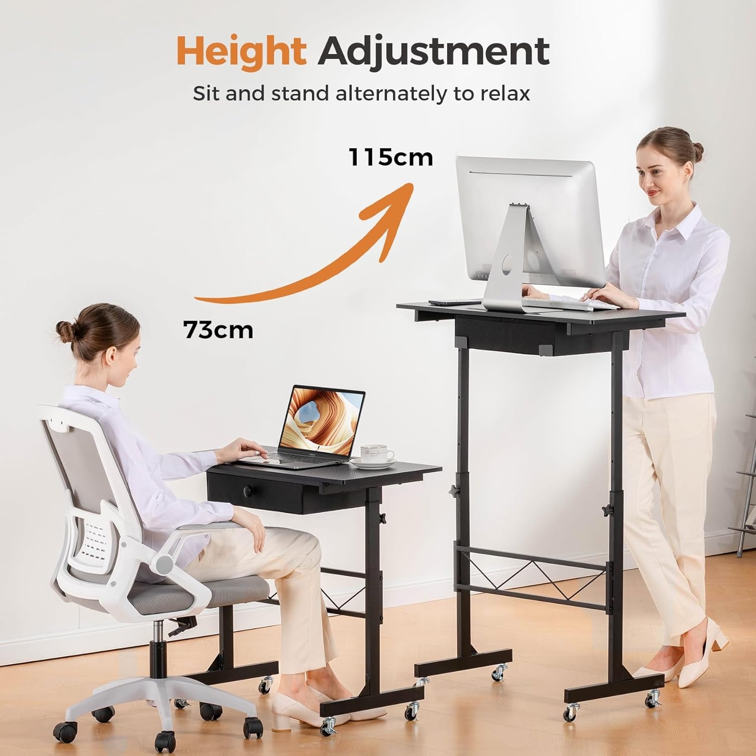image:imageGTPLAYER Small Standing Desk Adjustable Height Small Computer Desk Mobile Portable Rolling Laptop Table with Wheels 32 Computer Workstation Sit Stand Desks Portable Standing Table Treadmill desksCfblack