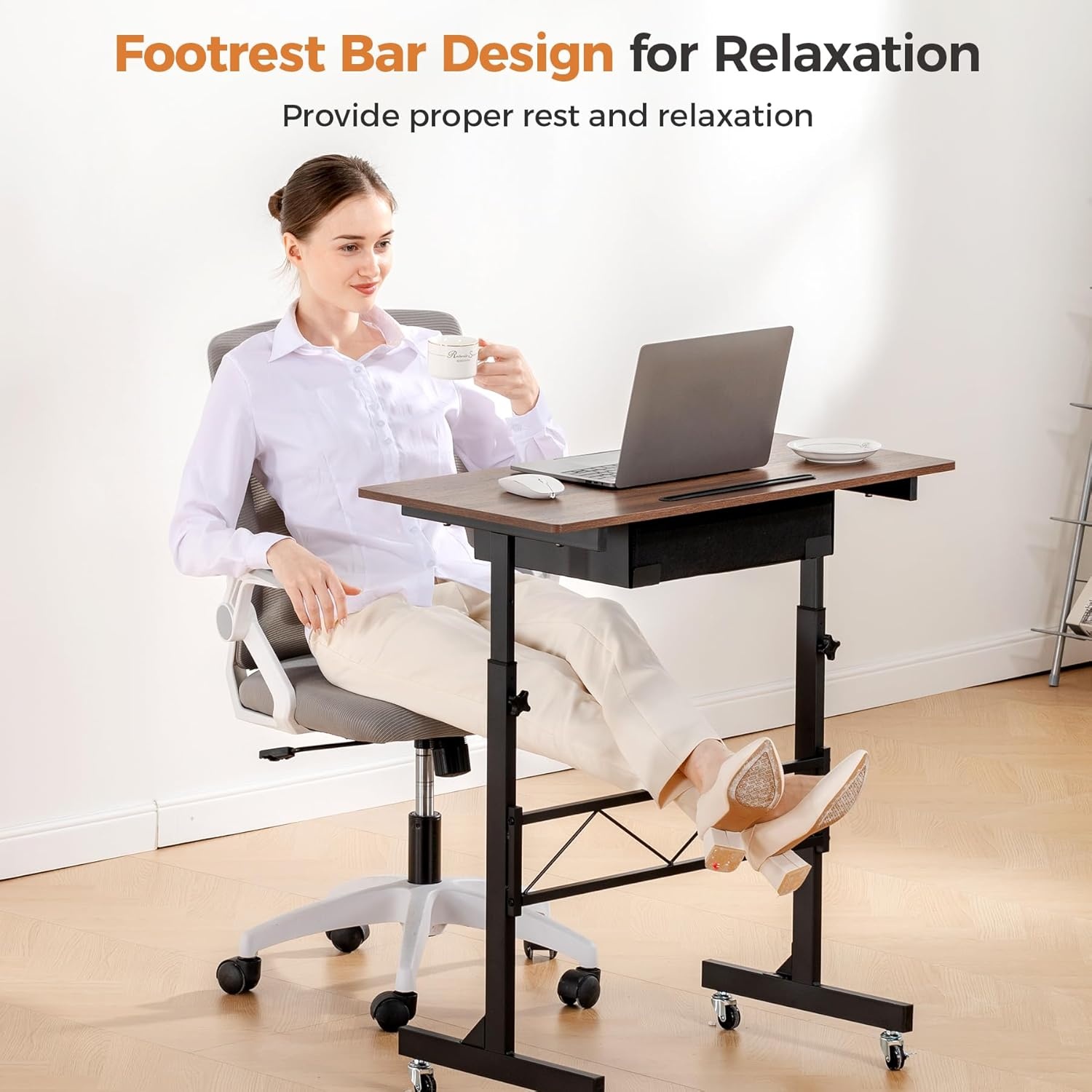 image:imageGTPLAYER Small Standing Desk Adjustable Height Small Computer Desk Mobile Portable Rolling Laptop Table with Wheels 32 Computer Workstation Sit Stand Desks Portable Standing Table Treadmill desksBrown