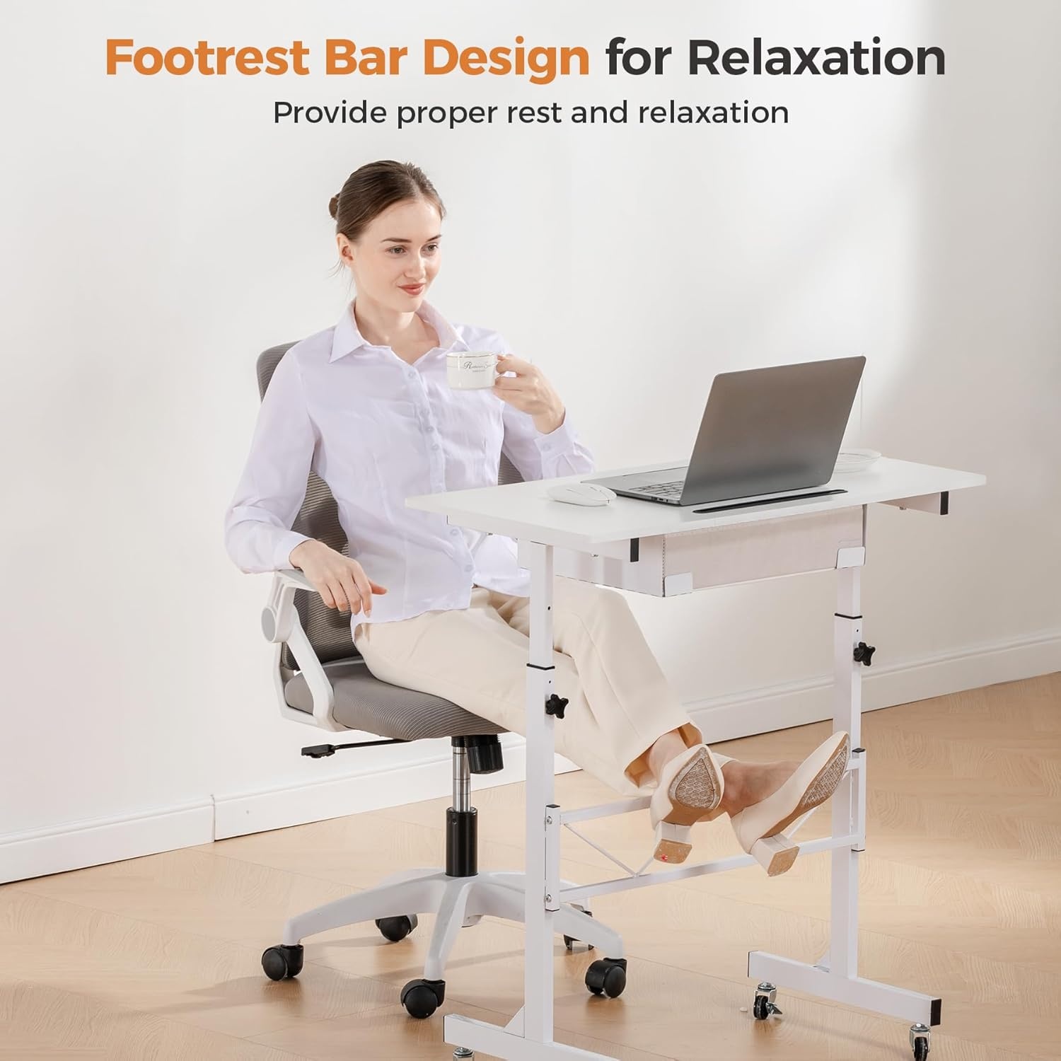 image:imageGTPLAYER Small Standing Desk Adjustable Height Small Computer Desk Mobile Portable Rolling Laptop Table with Wheels 32 Computer Workstation Sit Stand Desks Portable Standing Table Treadmill desksWhite