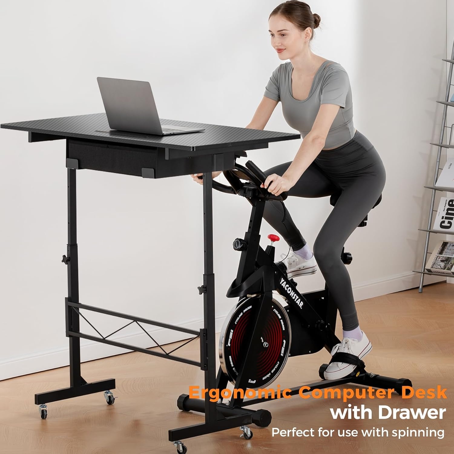 image:imageGTPLAYER Small Standing Desk Adjustable Height Small Computer Desk Mobile Portable Rolling Laptop Table with Wheels 32 Computer Workstation Sit Stand Desks Portable Standing Table Treadmill desksCfblack