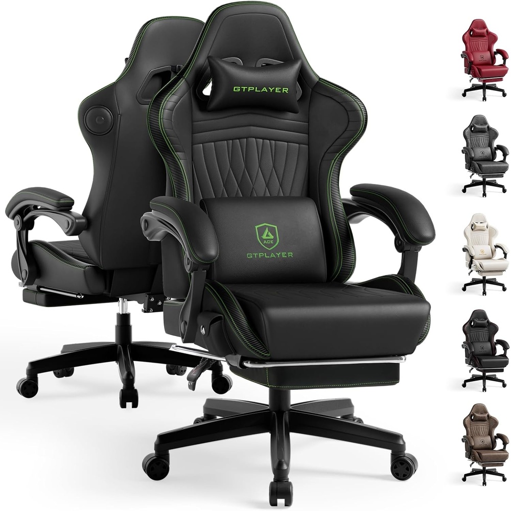 image:imageGTPLAYER ACEPRO Music Gaming Chairs Builtin Speakers App Support amp Bluetooth Control Computer Game Chairs with Footrest for Adults Ergonomic Reclining Silla Linkage Armrest Pink Velvet01 Black Green Stitch