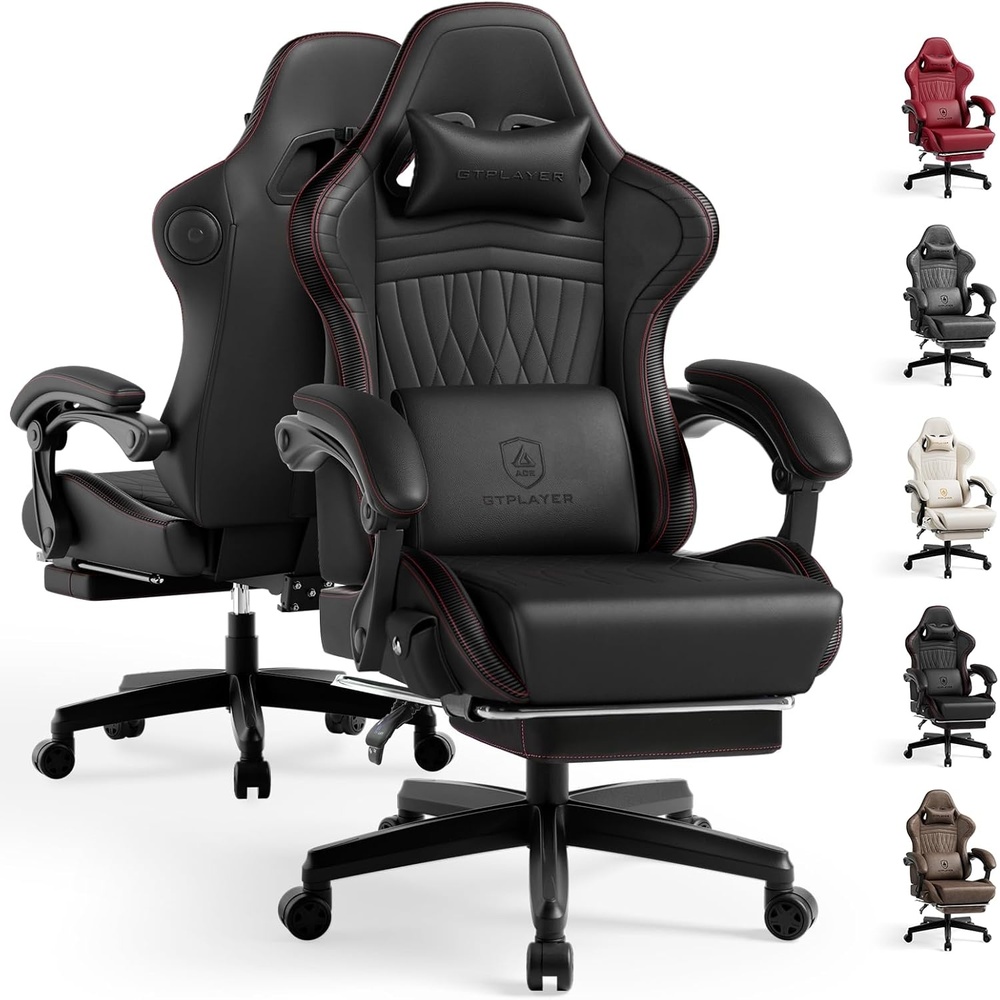 image:imageGTPLAYER ACEPRO Music Gaming Chairs Builtin Speakers App Support amp Bluetooth Control Computer Game Chairs with Footrest for Adults Ergonomic Reclining Linkage Armrest BKRD Stitch01 Black Red Stitch