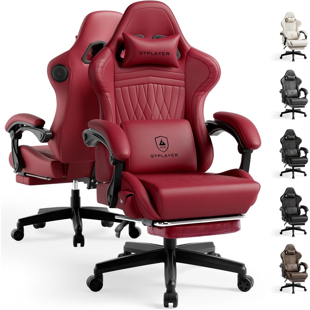 image:imageGTPLAYER ACEPRO Music Gaming Chairs Builtin Speakers App Support amp Bluetooth Control Computer Game Chairs with Footrest for Adults Ergonomic Reclining Linkage Armrest BKRD Stitch01 Wine Red