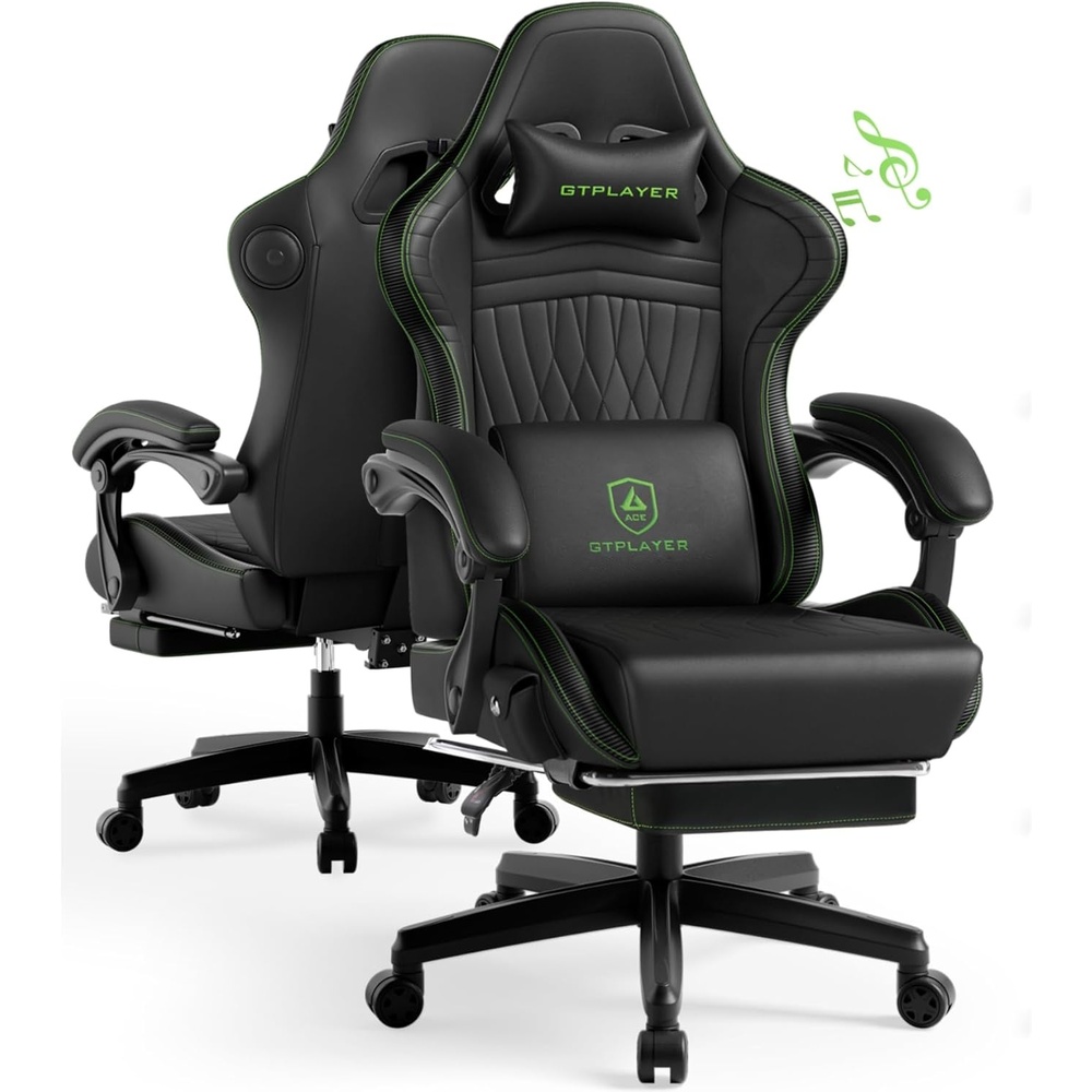 image:imageGTPLAYER ACEPRO Music Gaming Chairs Builtin Speakers App Support amp Bluetooth Control Computer Game Chairs with Footrest for Adults Ergonomic Reclining Linkage Armrest BKRD Stitch01 Black