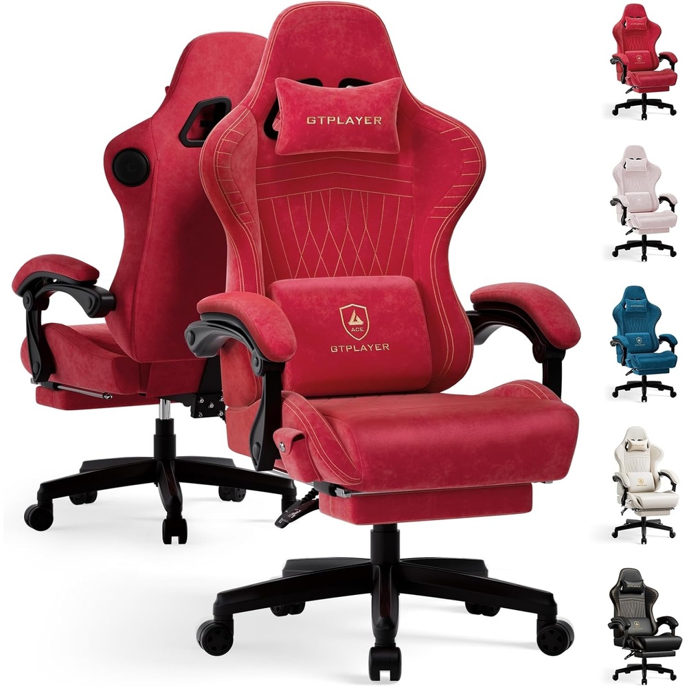image:imageGTPLAYER ACEPRO Music Gaming Chairs Builtin Speakers App Support amp Bluetooth Control Computer Game Chairs with Footrest for Adults Ergonomic Reclining Linkage Armrest BKRD Stitch01 Cherry Red velvet