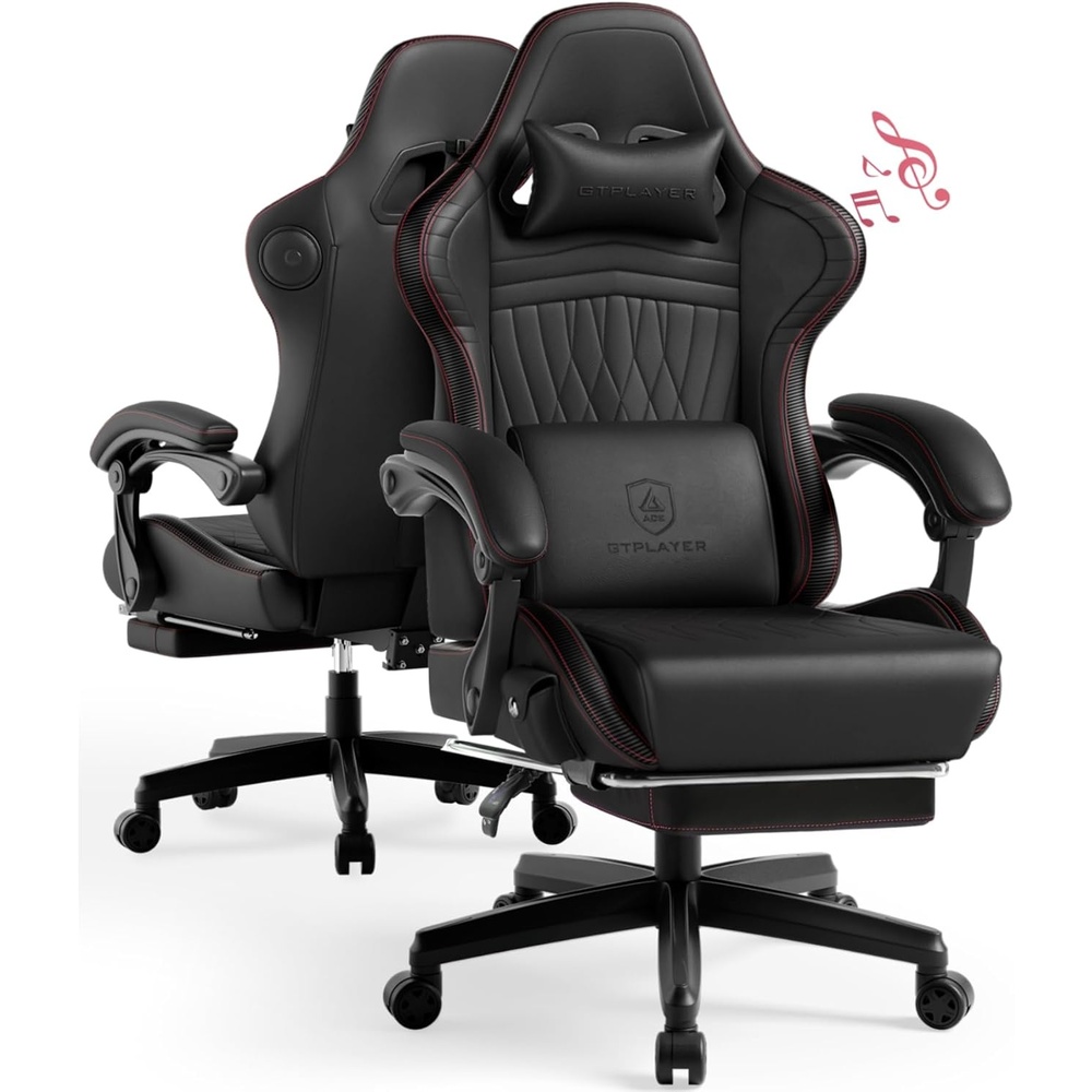image:imageGTPLAYER ACEPRO Music Gaming Chairs Builtin Speakers App Support amp Bluetooth Control Computer Game Chairs with Footrest for Adults Ergonomic Reclining Linkage Armrest BKRD Stitch01 Bkrd Stitch
