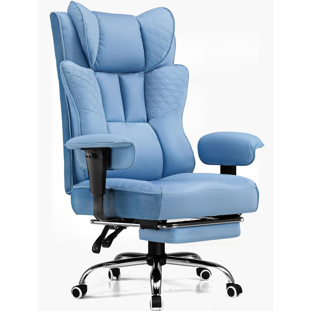 image:imageGTPLAYER Big and Tall Office Chair Wide Ergonomic Gaming Chair with Deluxe Embossing Designed Leather with Foot Rest150Reclining Adjustable Soft Armrests Pocket Spring Back Support and PillowPublue