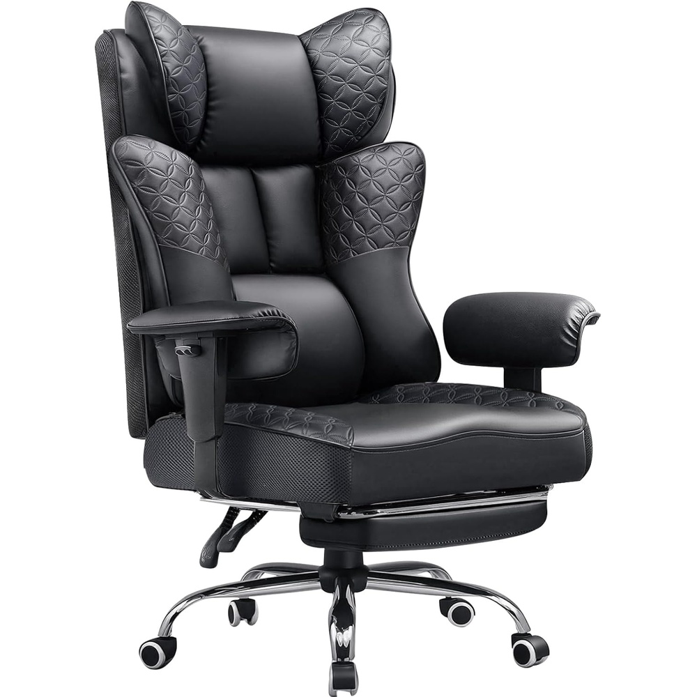 image:imageGTPLAYER Big and Tall Office Chair Wide Ergonomic Gaming Chair with Deluxe Embossing Designed Leather with Foot Rest150Reclining Adjustable Soft Armrests Pocket Spring Back Support and PillowPucoal Black