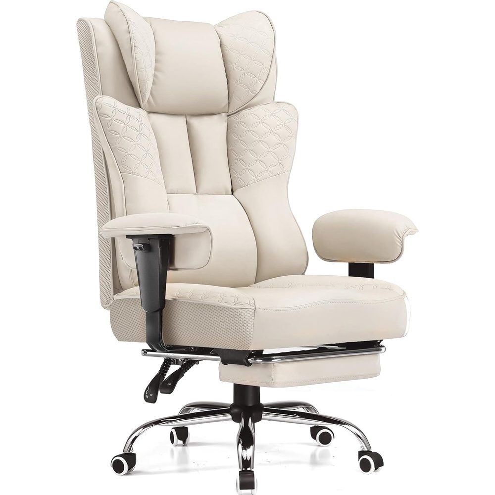 image:imageGTPLAYER Big and Tall Office Chair Wide Ergonomic Gaming Chair with Deluxe Embossing Designed Leather with Foot Rest150Reclining Adjustable Soft Armrests Pocket Spring Back Support and PillowPubeige