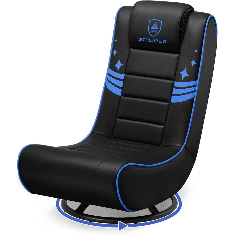 image:imageGTPLAYER Floor Gaming Chair Foldable Swivel Floor Chairs for Kids Boys Comfy Video Game Seat with 360 Multipurpose for Gamers Bedroom or Game RoomBlackGoldWith Headrest Black Blue Trim