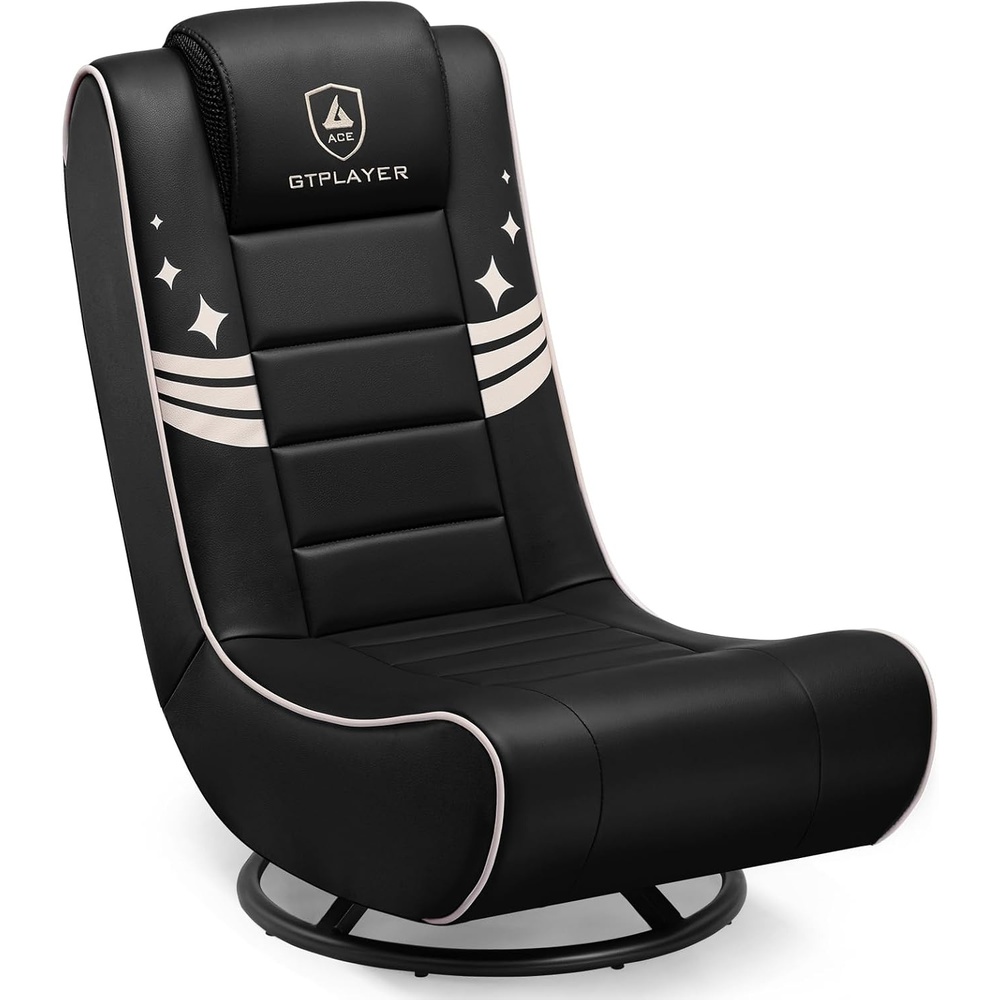 image:imageGTPLAYER Floor Gaming Chair Foldable Swivel Floor Chairs for Kids Boys Comfy Video Game Seat with 360 Multipurpose for Gamers Bedroom or Game RoomBlackGoldWith Headrest Black Gold