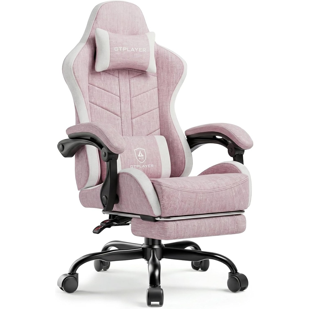 image:imageGTPLAYER Gaming Chair Computer Gaming Chairs for Adults with Footrest Height Adjustable PC Game Chair with 90155 Recline amp Removable Headrest Lumbar Support BlackWhitePink