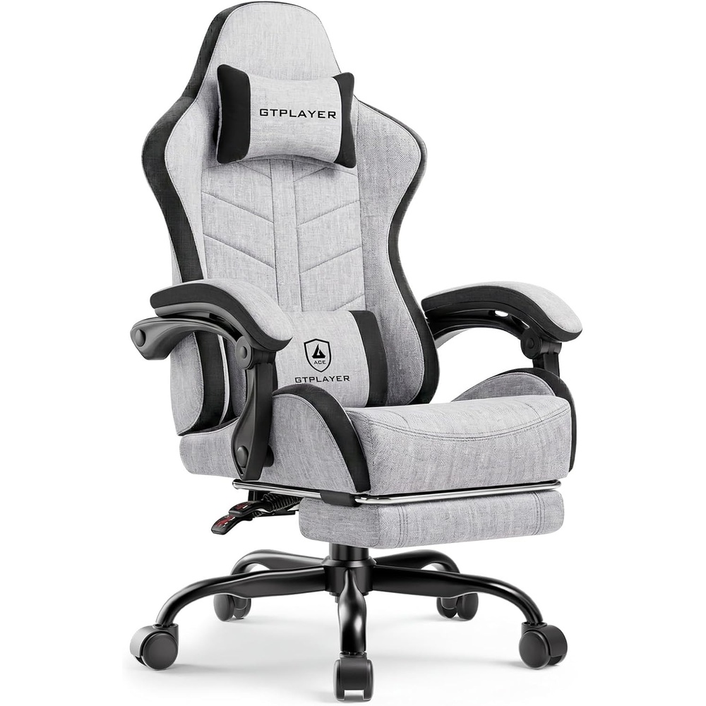 image:imageGTPLAYER Gaming Chair Computer Gaming Chairs for Adults with Footrest Height Adjustable PC Game Chair with 90155 Recline amp Removable Headrest Lumbar Support BlackWhiteGrey
