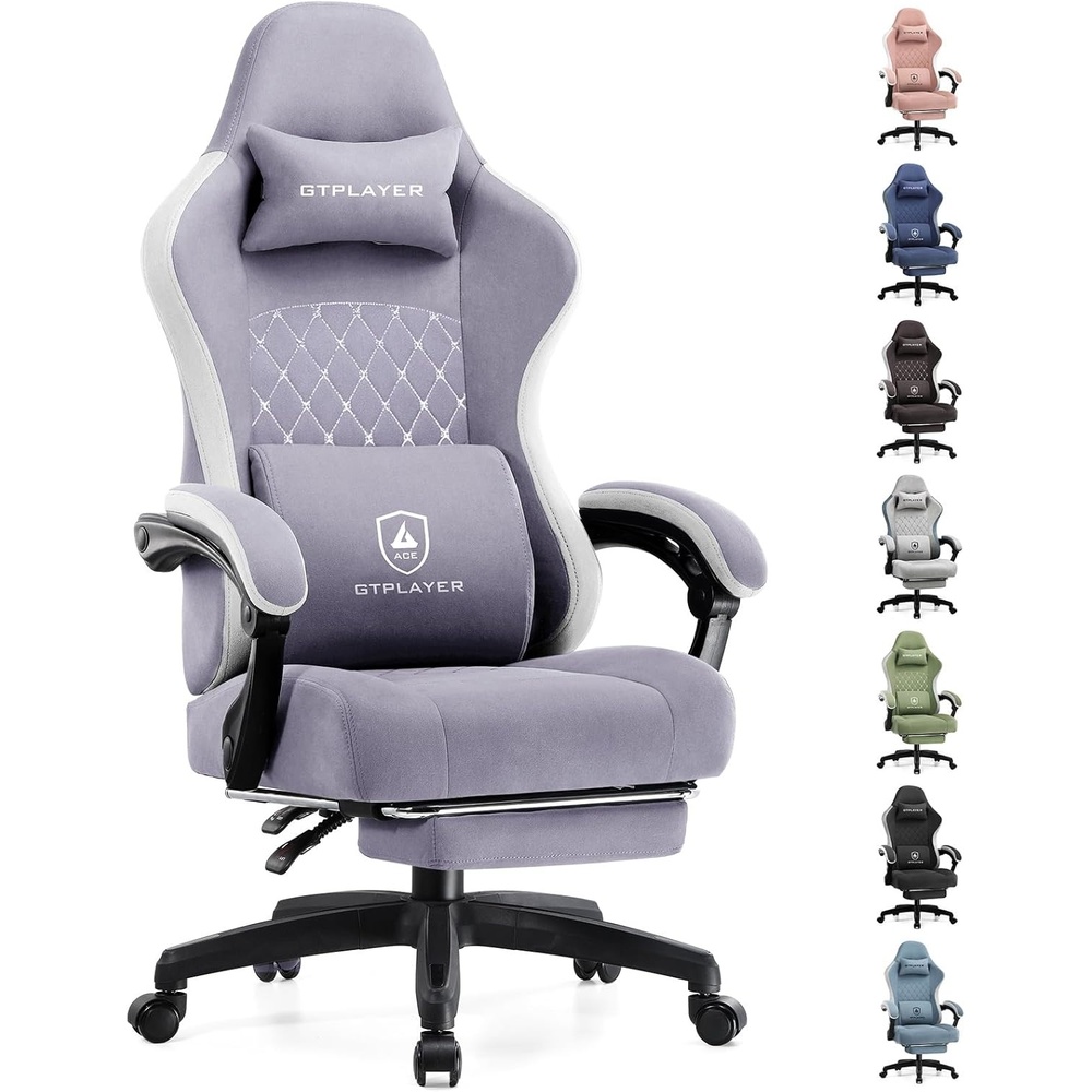 image:imageGTPLAYER Gaming Chair Computer Office Chair with Pocket Spring Cushion Linkage Armrests and Footrest High Back Ergonomic Computer Chair with Lumbar Support Task Chair with FootrestPurple