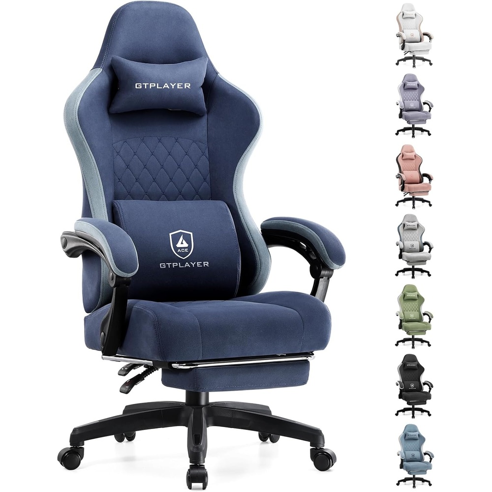 image:imageGTPLAYER Gaming Chair Computer Office Chair with Pocket Spring Cushion Linkage Armrests and Footrest High Back Ergonomic Computer Chair with Lumbar Support Task Chair with FootrestNavyblue
