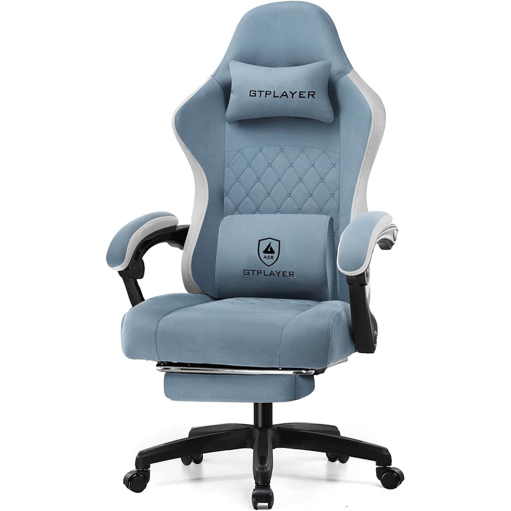 image:imageGTPLAYER Gaming Chair Computer Office Chair with Pocket Spring Cushion Linkage Armrests and Footrest High Back Ergonomic Computer Chair with Lumbar Support Task Chair with FootrestLight Blue