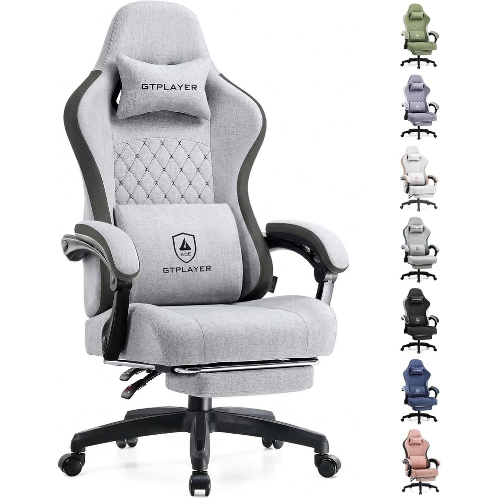 image:imageGTPLAYER Gaming Chair Computer Office Chair with Pocket Spring Cushion Linkage Armrests and Footrest High Back Ergonomic Computer Chair with Lumbar Support Task Chair with FootrestFrostedgray