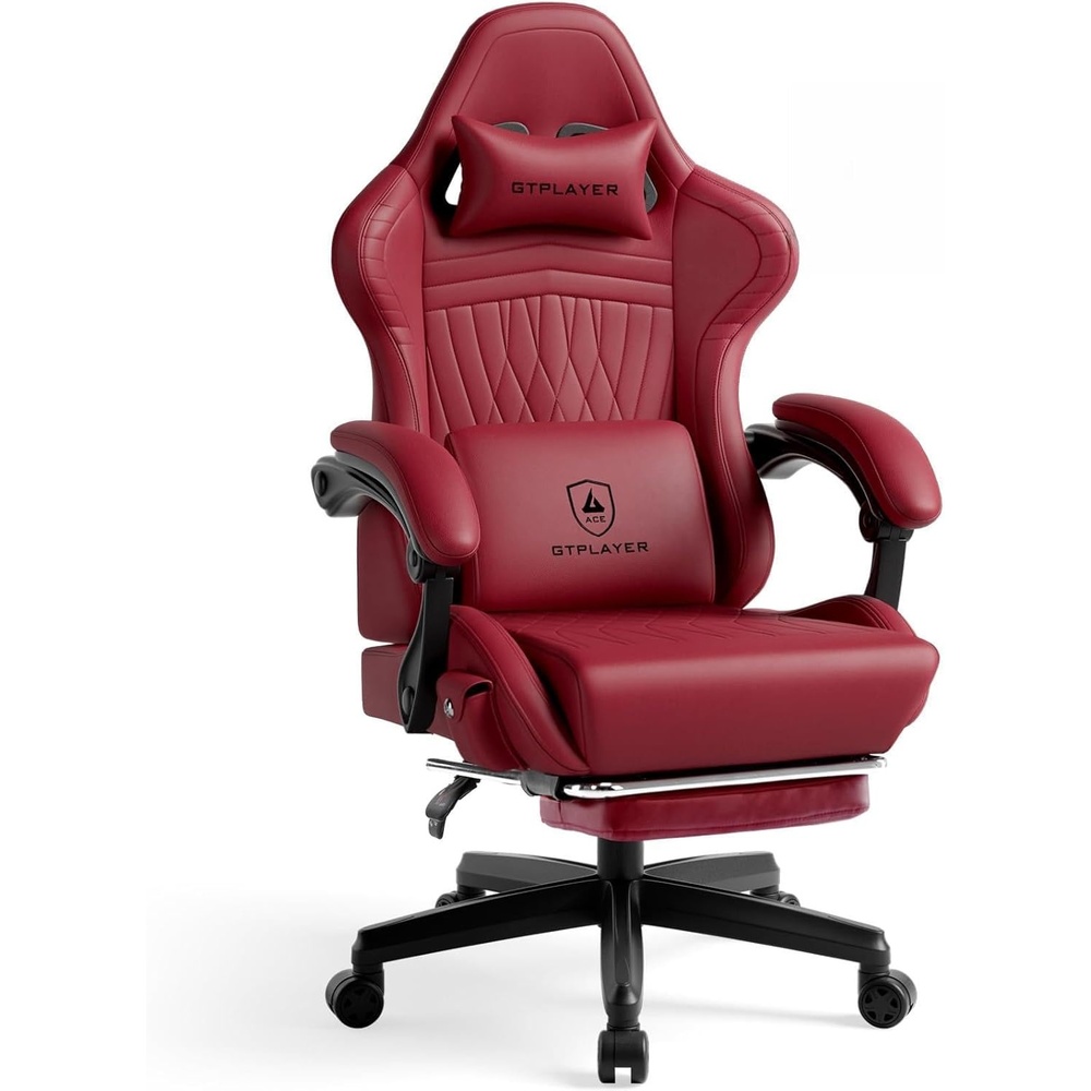 image:imageGTPLAYER Gaming Chair for Adults Ergonomic Computer Game Chairs with Speakers Footrest amp Linkage Armrest Reclining High Back Silla Gamer for Home Office Ace Pro OffWhite01 Wine Red New