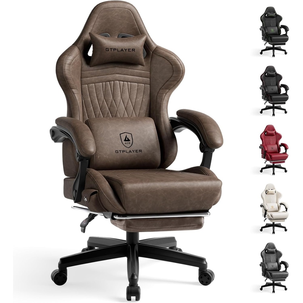 image:imageGTPLAYER Gaming Chair for Adults Ergonomic Computer Game Chairs with Speakers Footrest amp Linkage Armrest Reclining High Back Silla Gamer for Home Office Ace Pro OffWhite01 Light Brown