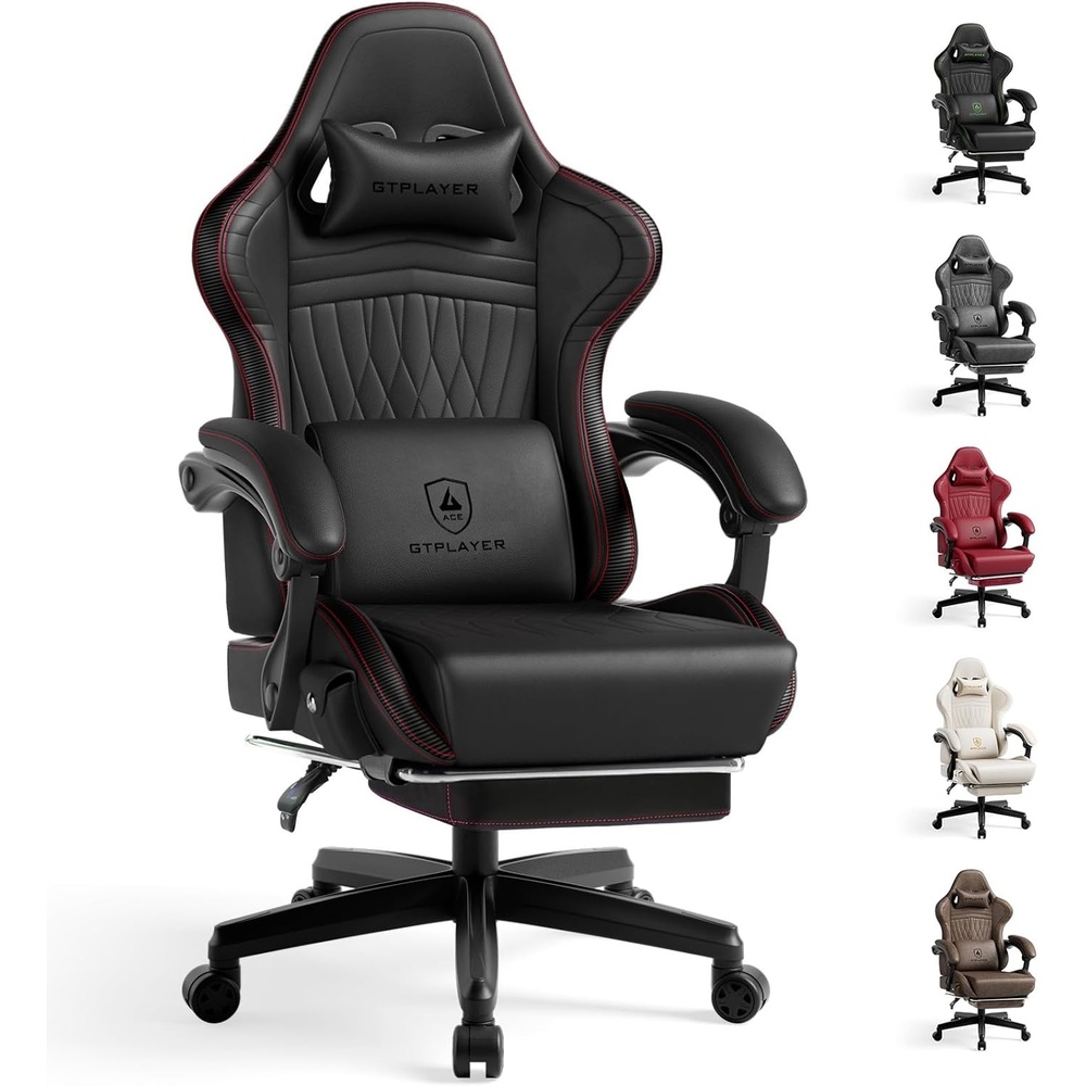 image:imageGTPLAYER Gaming Chair for Adults Ergonomic Computer Game Chairs with Speakers Footrest amp Linkage Armrest Reclining High Back Silla Gamer for Home Office Ace Pro OffWhiteRed