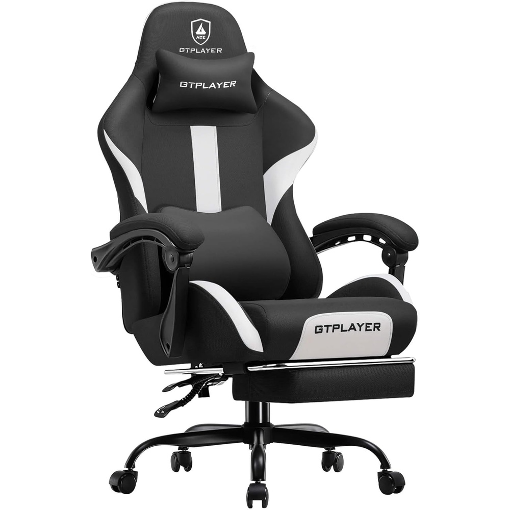 image:imageGTPLAYER Gaming Chair with Foot Rest amp Pocket Spring Cushion Ergonomic High Back Computer Chair with Headrest amp 360Swivel Seat for Home Office Desk PU Leather PinkCoalblack