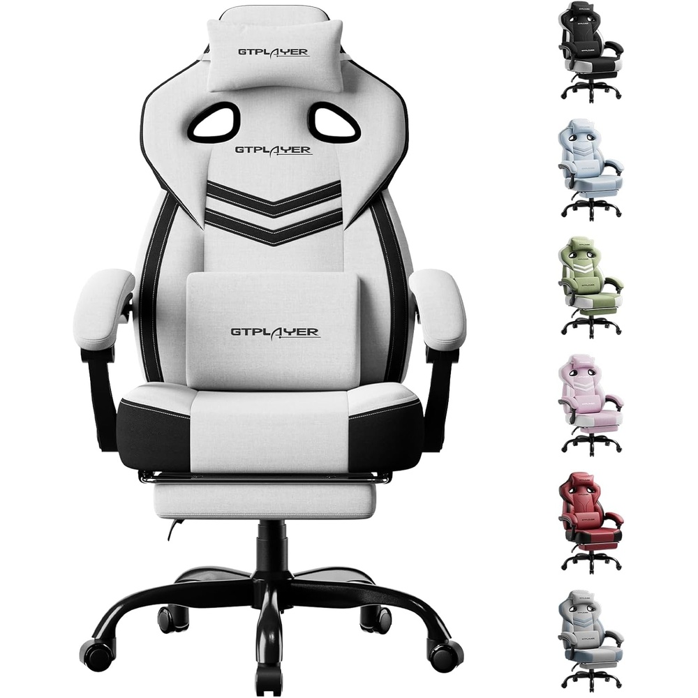 image:imageGTPLAYER Gaming Chairs for Adult Ergonomic Big amp Tall Gaming Seat with Footrest amp Lumbar Support Comfortable Office Chair 90155 Reclining Heavy Duty Wide Computer Seat BlueWhite Grey