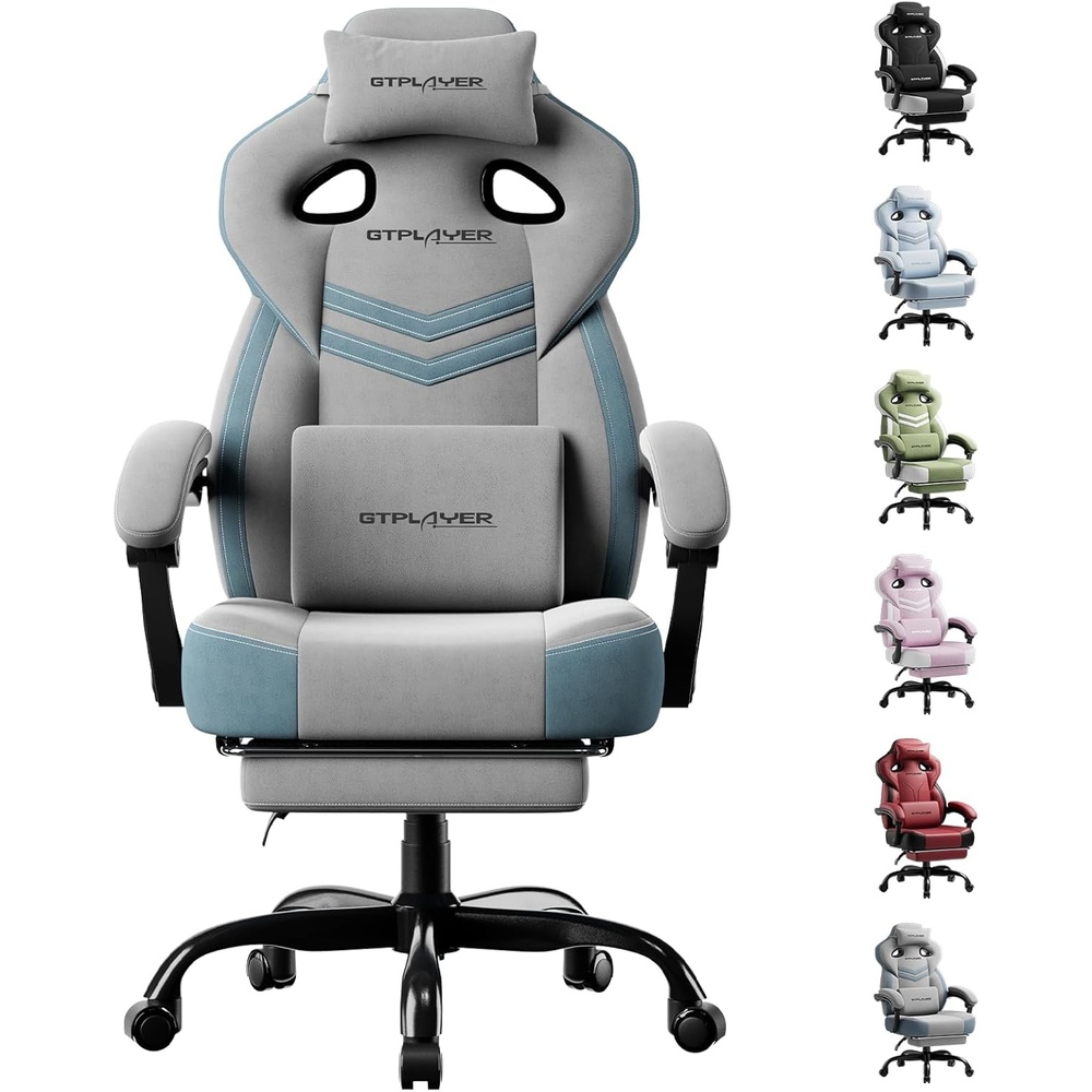 image:imageGTPLAYER Gaming Chairs for Adult Ergonomic Big amp Tall Gaming Seat with Footrest amp Lumbar Support Comfortable Office Chair 90155 Reclining Heavy Duty Wide Computer Seat BlueGrey