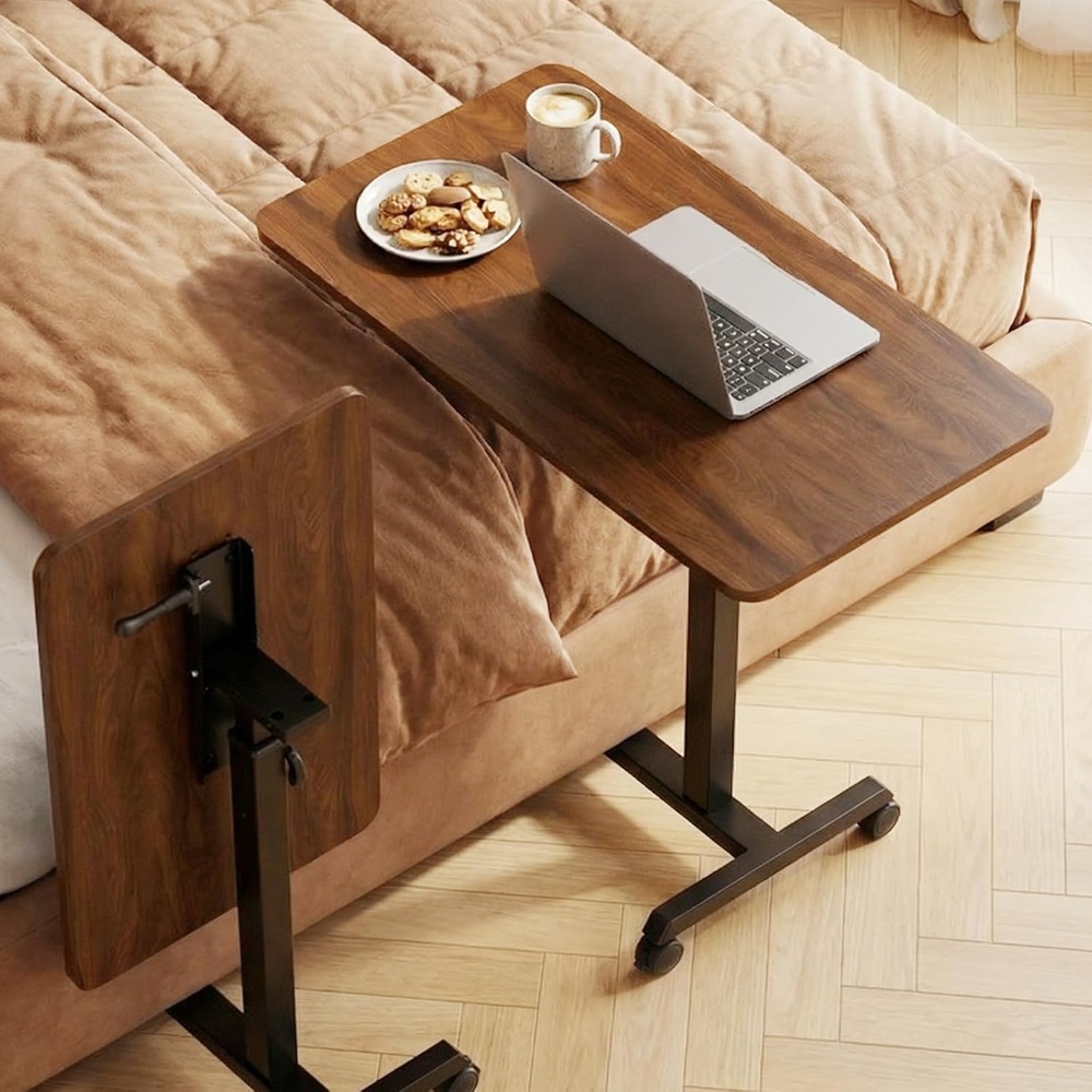 image:imageGTPLAYER Small Standing Desk 24 Inches Foldable Mobile Rolling Laptop PC Table with Lockable Casters Adjustable Height Overbed Bedside Table Computer Workstation for Home Office WalnutFoldableDark Brownfoldable