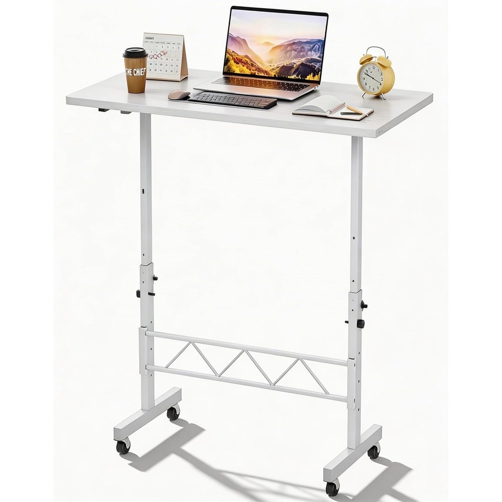 image:imageGTPLAYER Small Standing Desk Adjustable Height 307464 Portable Computer Table Mobile Desk Workstation Stand Up Desk with Wheels Compact Rolling Table for Home Work Treadmill Walking Pad BlackWhite