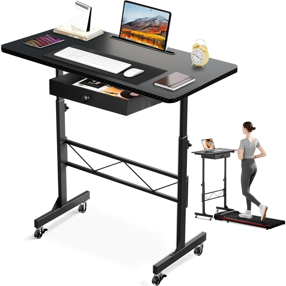 image:imageGTPLAYER Small Standing Desk Adjustable Height Small Computer Desk Mobile Portable Rolling Laptop Table with Wheels 32 Computer Workstation Sit Stand Desks Portable Standing Table Treadmill desksCfblack