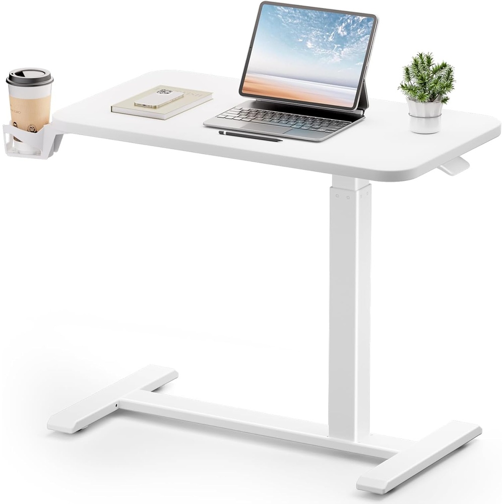 image:imageGTPLAYER Small Standing Desk with Hidden Wheels Pneumatic Mobile Rolling Laptop Desk Adjustable Height Overbed Bedside Table Computer Workstation for Home Office 32 W x 16 D BlackWhitehiddenl