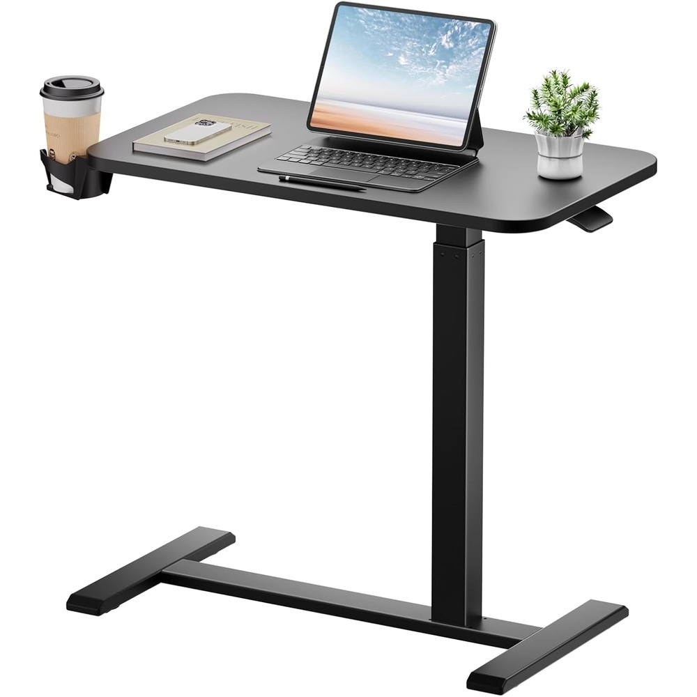 image:imageGTPLAYER Small Standing Desk with Hidden Wheels Pneumatic Mobile Rolling Laptop Desk Adjustable Height Overbed Bedside Table Computer Workstation for Home Office 32 W x 16 D BlackBlackhiddenm