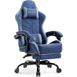 image:imageGTPLAYER Gaming Chair Computer Gaming Chairs for Adults with Footrest Height Adjustable PC Game Chair with 90155 Recline amp Removable Headrest Lumbar Support BlackWhiteBlue