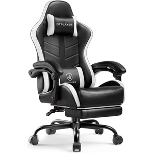 image:imageGTPLAYER Gaming Chair Computer Gaming Chairs for Adults with Footrest Height Adjustable PC Game Chair with 90155 Recline amp Removable Headrest Lumbar Support BlackWhiteSnow White