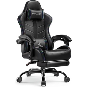 image:imageGTPLAYER Gaming Chair Computer Gaming Chairs for Adults with Footrest Height Adjustable PC Game Chair with 90155 Recline amp Removable Headrest Lumbar Support BlackWhiteColorful Black