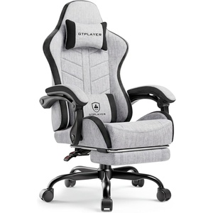 image:imageGTPLAYER Gaming Chair Computer Gaming Chairs for Adults with Footrest Height Adjustable PC Game Chair with 90155 Recline amp Removable Headrest Lumbar Support BlackWhiteGrey