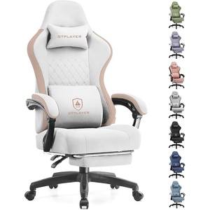 image:imageGTPLAYER Gaming Chair Computer Office Chair with Pocket Spring Cushion Linkage Armrests and Footrest High Back Ergonomic Computer Chair with Lumbar Support Task Chair with FootrestIvorywhite