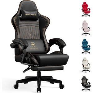 image:imageGTPLAYER Gaming Chair for Adults Ergonomic Computer Game Chairs with Speakers Footrest amp Linkage Armrest Reclining High Back Silla Gamer for Home Office Ace Pro OffWhiteBlackOrange Stitch