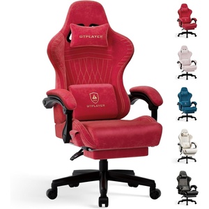 image:imageGTPLAYER Gaming Chair for Adults Ergonomic Computer Game Chairs with Speakers Footrest amp Linkage Armrest Reclining High Back Silla Gamer for Home Office Ace Pro OffWhiteCherry Red Velvet