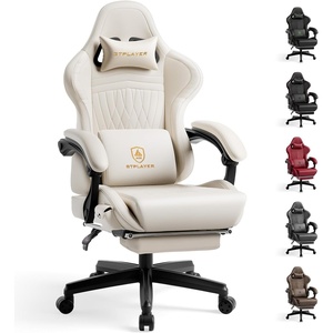 image:imageGTPLAYER Gaming Chair for Adults Ergonomic Computer Game Chairs with Speakers Footrest amp Linkage Armrest Reclining High Back Silla Gamer for Home Office Ace Pro OffWhite01 Ivory