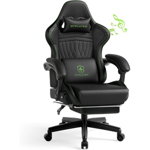 image:imageGTPLAYER Gaming Chair for Adults Ergonomic Computer Game Chairs with Speakers Footrest amp Linkage Armrest Reclining High Back Silla Gamer for Home Office Ace Pro OffWhite01 Green