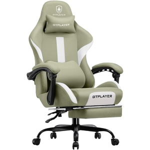image:imageGTPLAYER Gaming Chair with Foot Rest amp Pocket Spring Cushion Ergonomic High Back Computer Chair with Headrest amp 360Swivel Seat for Home Office Desk PU Leather PinkGreen
