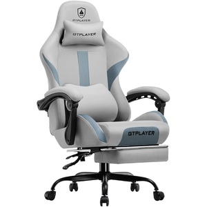 image:imageGTPLAYER Gaming Chair with Foot Rest amp Pocket Spring Cushion Ergonomic High Back Computer Chair with Headrest amp 360Swivel Seat for Home Office Desk PU Leather PinkBluegray