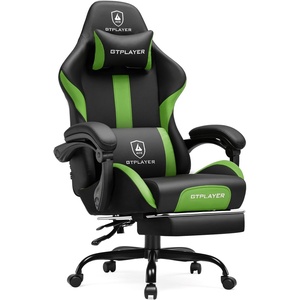 image:imageGTPLAYER Gaming Chair with Foot Rest amp Pocket Spring Cushion Ergonomic High Back Computer Chair with Headrest amp 360Swivel Seat for Home Office Desk PU Leather PinkVividgreen