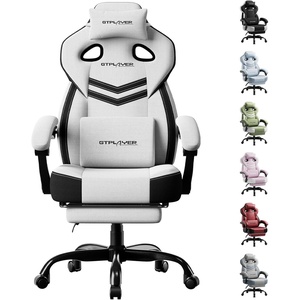 image:imageGTPLAYER Gaming Chairs for Adult  Ergonomic Big amp Tall Gaming Seat with Footrest amp Lumbar Support Comfortable Office Chair 90155 Reclining  Heavy Duty Wide Computer Seat BlueWhite Grey