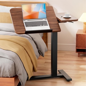 image:imageGTPLAYER Overbed Bedside Table with WheelsTiltable Hospital Bed Table Over The Bed Pneumatic Adjustable Rolling Laptop Desk Mobile Standing Desk for Hospital and Home Use WalnutWalnut